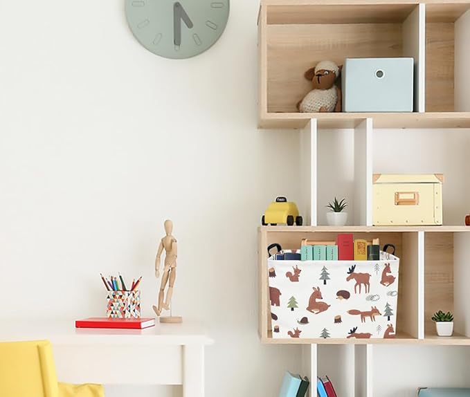 CLOCOR Rectangular Storage Basket,Collapsible Fabric Storage Container,Waterproof Toy Bin with Handles,Gift Basket(Brown Animals)