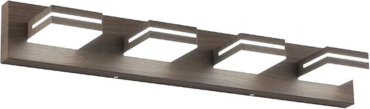 SineRise LED Modern Bathroom Vanity Light Fixtures (4-Light, 30-Inch), Brown Wood Painted Modern Acrylic Bathroom Wall Lighting Fixtures Over Mirror (Cool White 6000K)