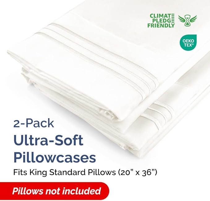 New Pillow Cases, King Standard, Antique White