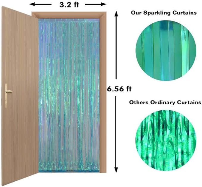 Melsan Foil Backdrops Birthday Decorations - 2 Pack 3.2 x 6.5 ft Tinsel Backdrop Foil Fringe Curtains for Frozen Under The Sea Birthdays Parties - Clear Blue 2 Packs