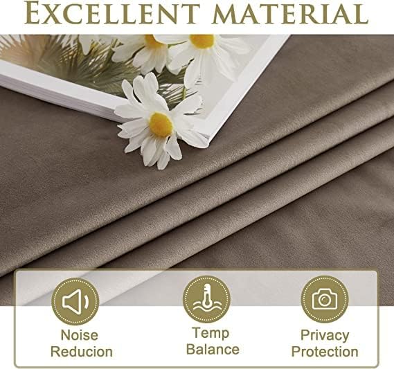 StangH Taupe Velvet Curtains 90 inches - Luxury Room Darkening Thermal Insulated Window Panels Thick Privacy Doorway Drapes for Living Room Bedroom, W52 x L90, 2 Panels