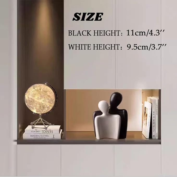 Couple Sculptures for Home Decor,Hugging Figurines,Modern Romantic Sculptures for Living Room Bedroom Office Decor,Gift for Anniversary Valentine（Black+White）