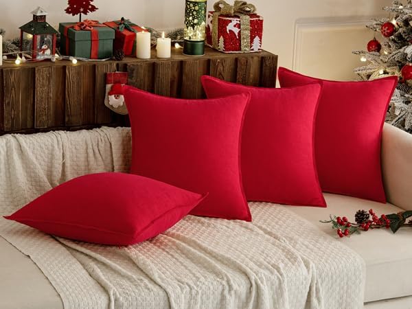 MIULEE Decorative Linen Pillow Covers 20x20 Inch Red Boho Farmhouse Neutral Couch Throw Pillows for Bed Pack of 2 Accent Modern Pillowcase Sofa Livingroom Home Decor