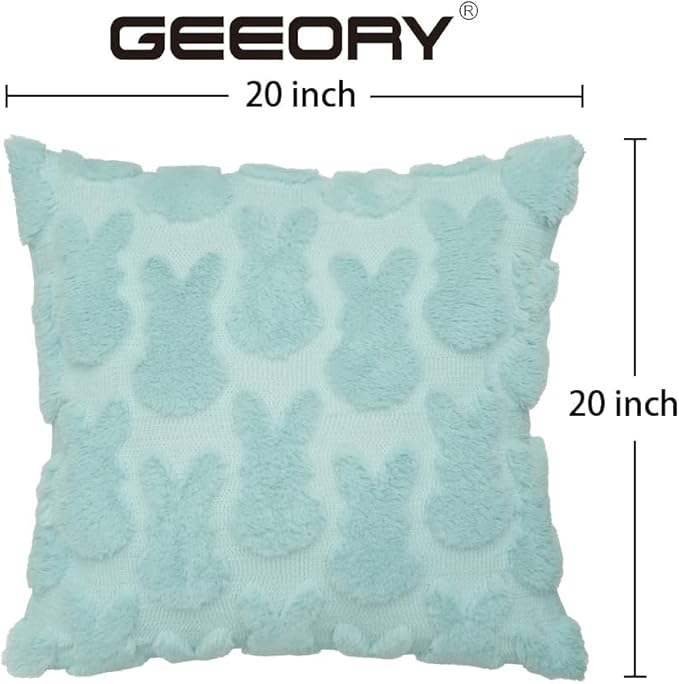 GEEORY Easter Bunny Soft Plush Pillow Covers, 20 x 20 Inch Set of 2, Fluffy Faux Fur Wool Decorative Farmhouse Cushion Case for Sofa Home Decoration Blue GC014-20