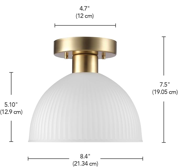GLOBE Electric 66000129 1-Light Semi-Flush Mount Ceiling Light, Matte Brass, Frosted Ribbed Glass Shade, Home Improvement, Dining Room, Kitchen