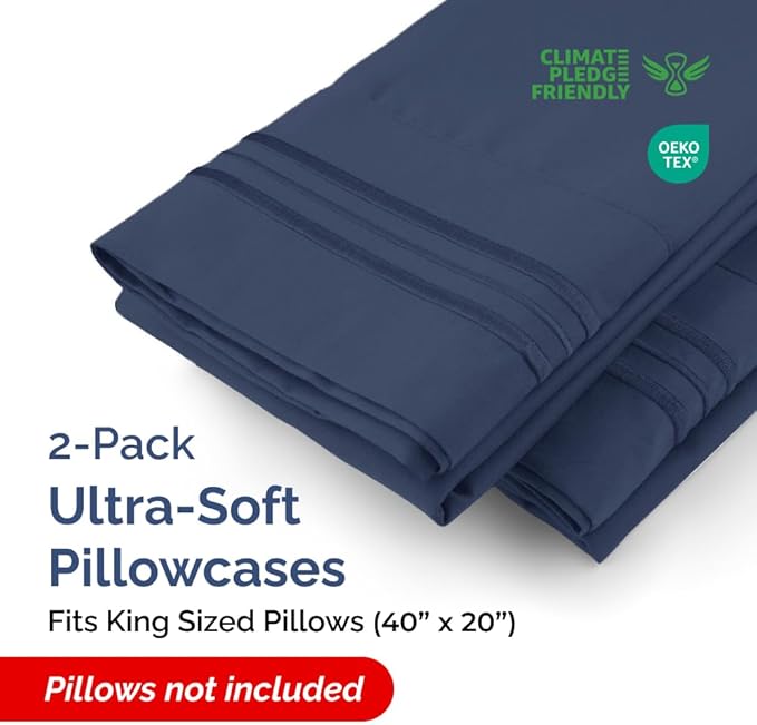 King Pillow Cases Set of 2 - Ultra Soft Hotel Quality Pillowcase Covers - Comfy, Cozy & Wrinkle Free - Shrinkage, Stain & Fade Resistant - Machine Washable Pillow Protectors - 2 Piece Set - Navy Blue