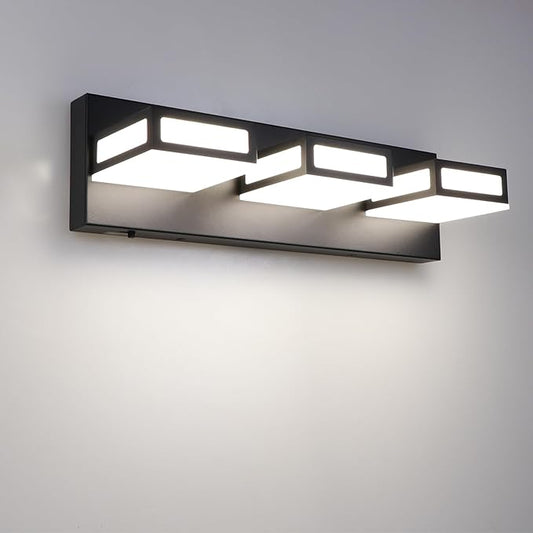 3-Light Bathroom Vanity Light Fixtures,Matte Black Bathroom Wall Lighting Fixtures Over Mirror, Dimmable 5CCT LED Vanity Lights with Acrylic Shades