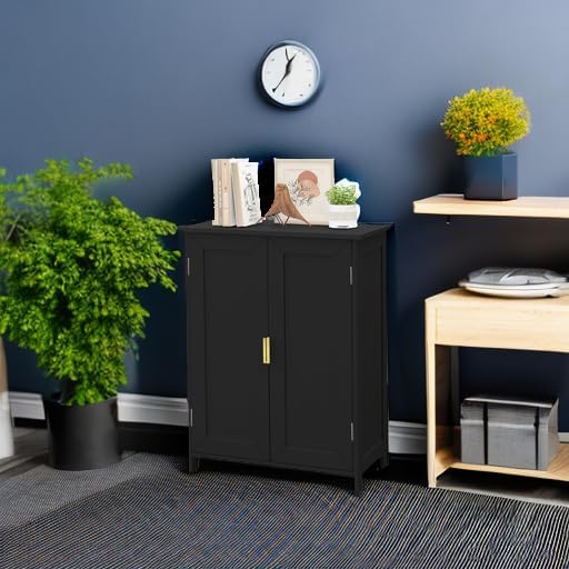 TaoHFE Black Freestanding Bathroom Cabinet with 2 Doors - Towel & Small Storage for Bathroom, Restroom, Office, Restaurant, Living Room