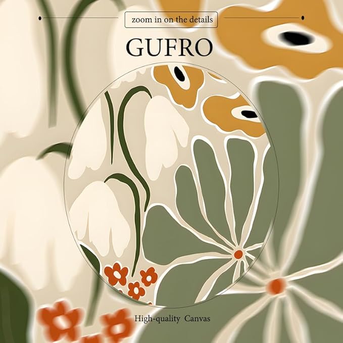 Gufro Flower Market Framed Canvas Wall Art，Green Fresh Boho Floral Wall Decor，Abstract Colorful Botanical Painting-24x32in