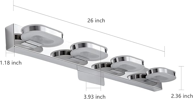 Modern LED 4 Lights Vanity Light for Bathroom Modern Vanity Light Fixture Wall Sconce 26 Inch Natural White Light (Chrome)