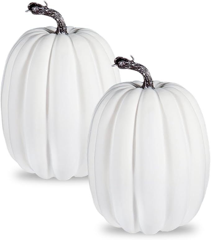vensovo 2PCS 8 Inch White Plastic Pumpkins for Decorating – Large Artificial Foam Pumpkins for Fall Decor, Halloween, Thanksgiving, Paintable for DIY Crafts & Centerpieces