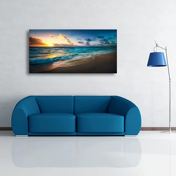 Beach Pictures Wall Art Canvas Prints Seascape Themed Decor for Home Sea Ocean Sunset Paintings for Living Room Bathroom Wall Decorations Natural Landscape Artwork Wooden Picture Frames Hanging Easy