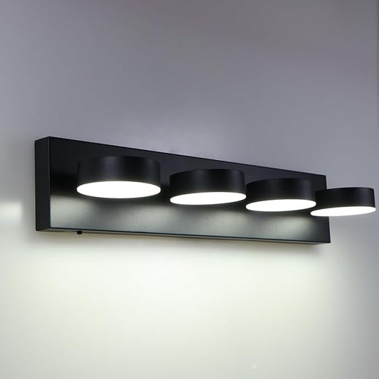 Modern Bathroom Vanity Light Fixtures,4-Light Matte Black Bathroom Wall Lighting Fixtures Over Mirror, Dimmable 5CCT LED Vanity Lights with Acrylic Shades