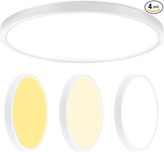 4 Pack Dimmable Flush Mount Ceiling Light, 12 Inch 3 Color Temp Selectable, 20W, Round, White, ETL