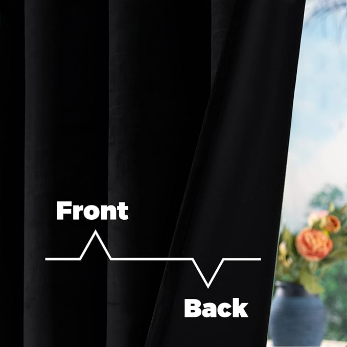 BGment Halloween Black Velvet Curtains 96 Inches for Living Room, Blackout Thermal Insulated Curtains Window Treatments with Back Tab and Rod Pocket for French Door, Set of 2 Panels, 52 x 96 Inch