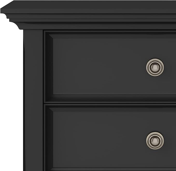 SIMPLIHOME Amherst SOLID WOOD 24 Inch Wide Traditional Bedside Nightstand Table in Black, For the Living Room and Bedroom
