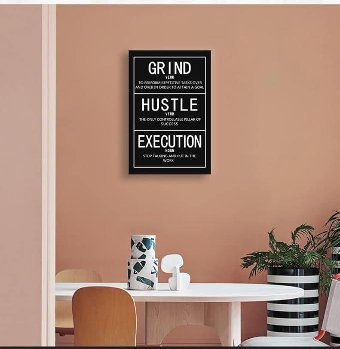 Inspirational Painting Poster Motivational Canvas Wall Art Grind Verb Hustle Verb Execution Noun Print Artwork Home Office Wall Decor Frame Ready to Hang[12″W X 18″H]