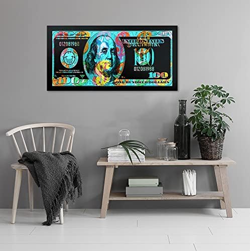Modern Home Decor Large Graffiti Wall Art for Wall Canvas Office Home Decor 100 Dollar Poster and Prints Wall Art HD Print for Living Room Bedroom Bathroom Wall Hang Up Framed Easy to Hang-40 Wx20 H