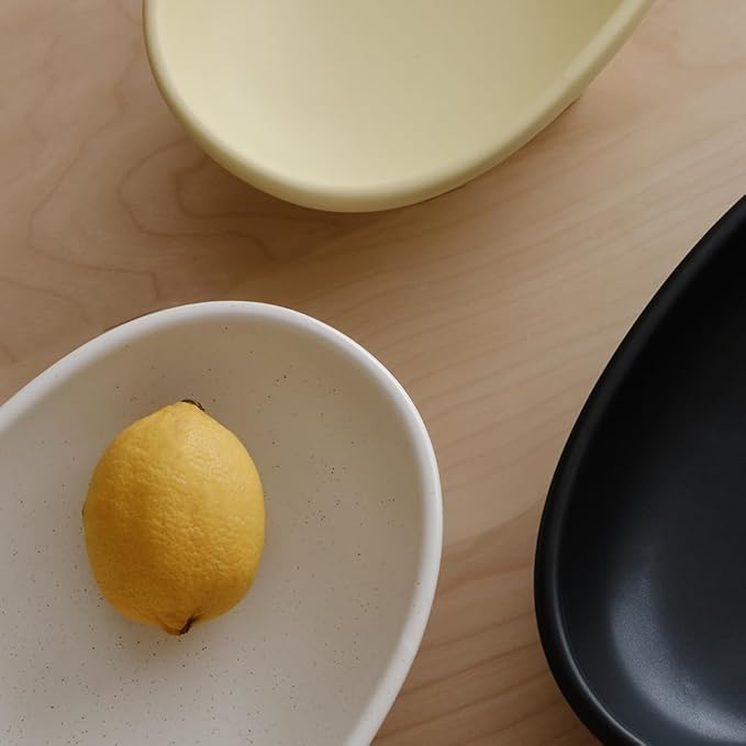 WENSHUO Three-Legs Ceramic Fruit Bowl for Kitchen Counter, Decorative Bowl for Table Décor, 10-inch Oval Large Bowls for Breads (Nacre White)