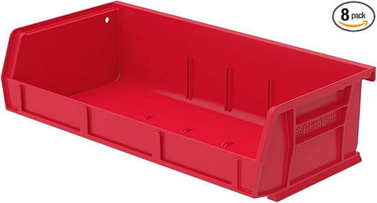 Akro-Mils 30232 AkroBins Plastic Storage Bins, Space-Saving Stackable Bins for Garage, Pantry, Craft Organization, 5-Inch x 11-Inch x 3-Inch, Red, 8-Pack