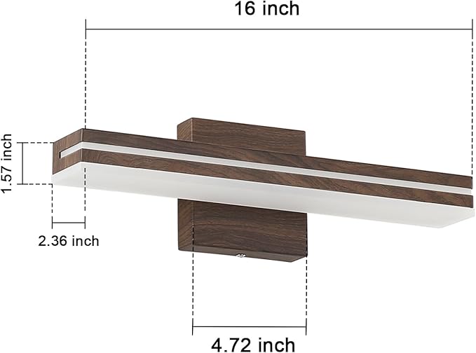 SineRise 16-Inch LED Modern Bathroom Vanity Light Bar, Brown Modern Acrylic Bathroom Wall Lighting Fixtures Over Mirror (Cool White 6000K)