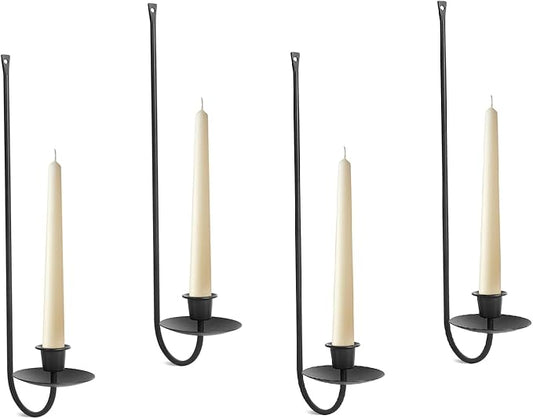 Black Wall Candle Holder Set of 4, Stylish Metal Wall Mount Candle Sconces, Modern Wall Decoration for Living Room, Dining Room, Fireplace, and Weddings