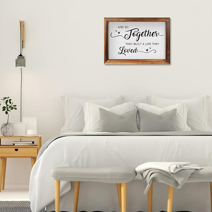 CHDITB And So Together They Built A Life They Loved Framed Wood Sign Plaque(16×11), Inspirational Couple Love Quotes Wooden Wall Table Sign Home Decor, Vintage Wall Art Sign for Living Room Bedroom