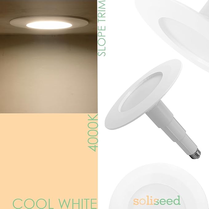 Soliseed 6 Pack Retrofit LED Recessed Lighting 6 Inch,12W=60W,4000K Cool White,800LM, Adjustable Retrofit Downlight ETL Damp Rated,Led Replacement Can Lights Dimmable,Bevel Trim, Easy Install