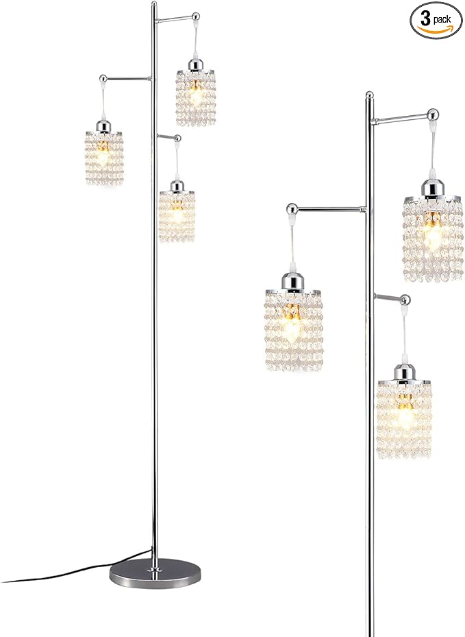 beaysyty Art Decor Crystal Floor Lamp 3-Light Contemporary Crystal Lampshade for Living Room,Bedroom,Office,Bulb Included,Chrome Finish