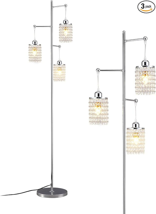 beaysyty Art Decor Crystal Floor Lamp 3-Light Contemporary Crystal Lampshade for Living Room,Bedroom,Office,Bulb Included,Chrome Finish