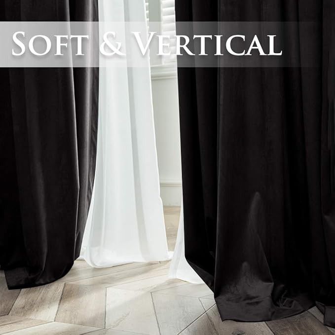 StangH Blackout Velvet Curtains for Window - Back Tab Design Thermal Insulated Curtain Panels 108 inches Long Backdrop Curtains for Studio/Theater/Patio Door, Black, 52 x 108, 2 Panels