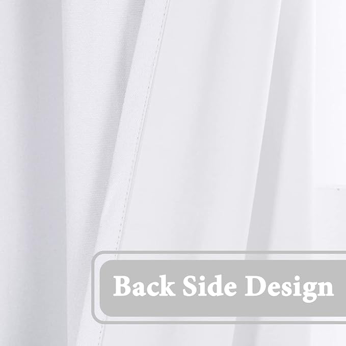 H.VERSAILTEX 100% Blackout Curtain for Bedroom 96 Inches Long Grommet Linen Face Full Light Blocking Curtain Drape for Living Room Thermal Insulated Linen Look Curtain 1 Panel, Pure White