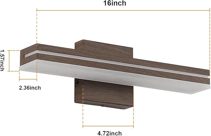 SineRise LED Modern Bathroom Vanity Light Fixtures (16-Inch, 3000K/4000K/6000K, Dimmable), Brown Wood Painted Modern Acrylic Bathroom Wall Lighting Fixtures Over Mirror