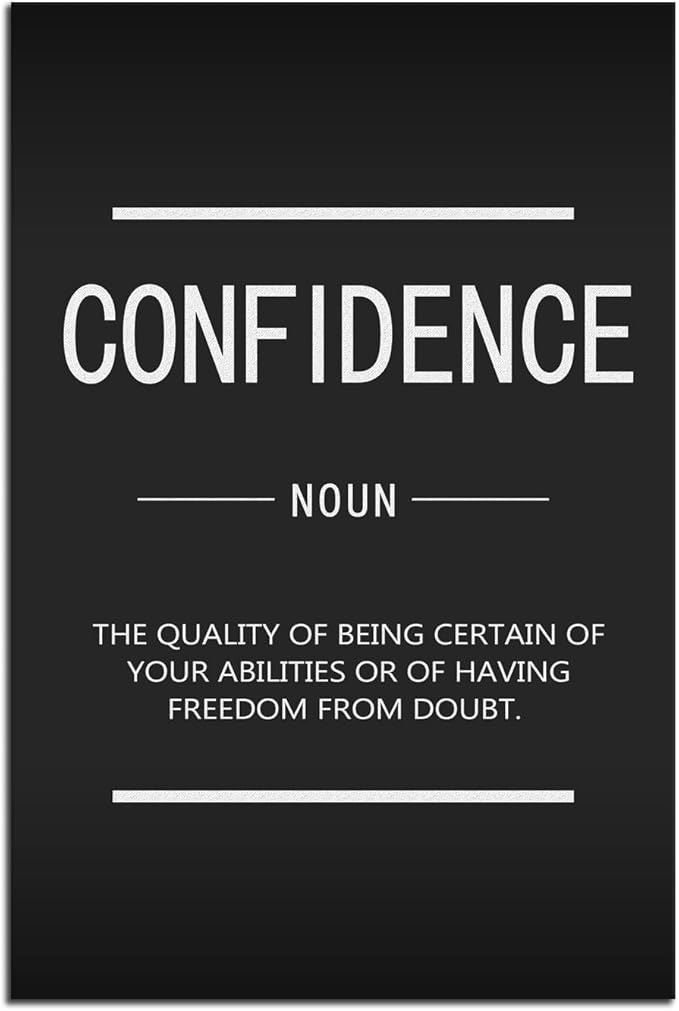 Motivational Wall Art Inspirational Canvas Painting Print Poster Confidence Noun Positive Quotes Office Studio Frame Home Decoration[12''W X 18''H]