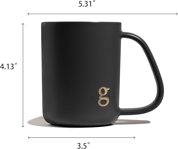 COLLECTIVE HOME - Ergonomic Handle Ceramic Mug, 15 oz Personalized Coffee Cup with Golden Initial, Microwave & Dishwasher Safe, Elegant Monogram Tea Mug in Gift Box for Home & Office (Black-g)