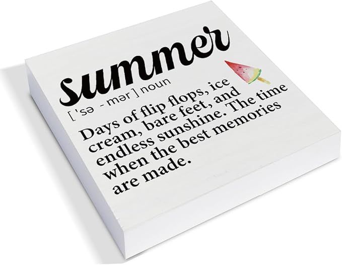 Summer Decor - Beach Decorations Summer Definition Wooden Sign Home Shelf Desk Decor 5 X 5 Inches