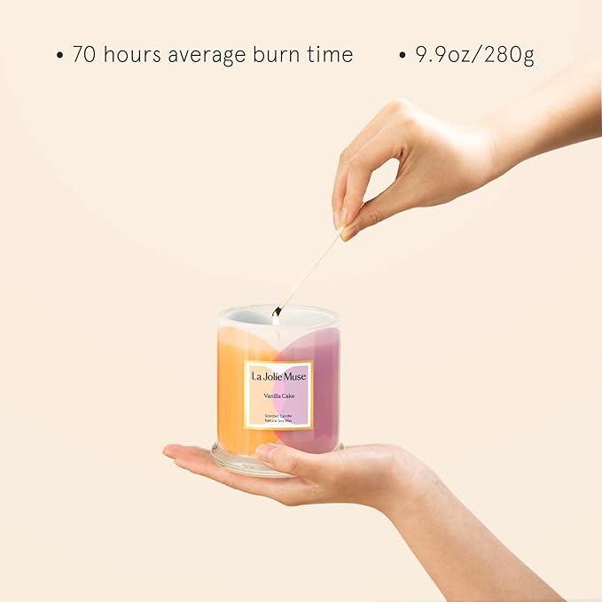 LA JOLIE MUSE Scented Candlse, Vanilla Cake Candle, Luxury Candle Gift, House Warming Gift for New Home, 70 Hours Burning Time