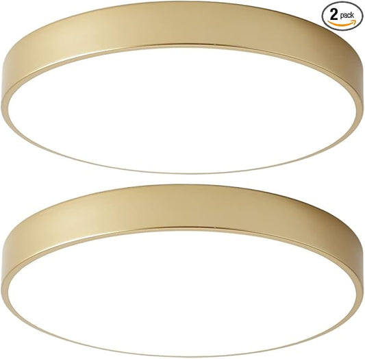 Gold Flush Mount Ceiling Light Fixture LED,24W Bedroom Light Fixture Ceiling Mount Dimmable Set of 2,12 inch Close to Ceiling Light Fixture 5CCT for Kitchen, Bathroom, Living Room