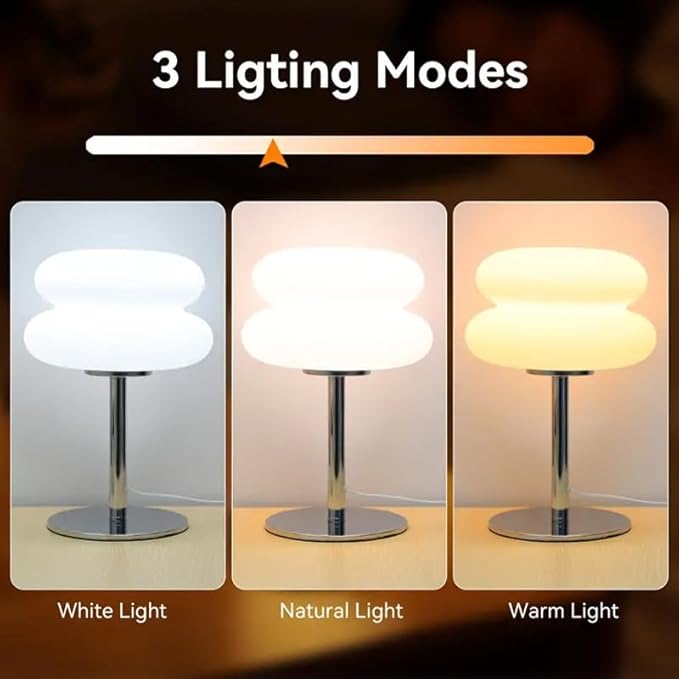 Bedroom Mushroom lamp, Medieval Modern Bedside Table lamp, dimmable Retro Egg Tart Headlight, Unique Home Mushroom Decoration Aesthetic Lovely Living Room Desk lamp (White)