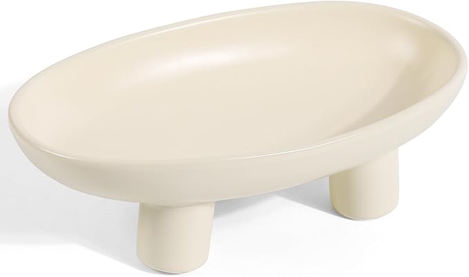 Fruit Bowl Three-Legs Ceramic Fruit Bowl for Kitchen Counter, 12 Inch Fruit Basket Decorative Candy Bowl for Table Décor, Oval Large Bowls Key Bowl Home Table Décor (Crème 12 Inch)