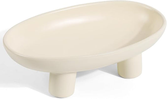 Fruit Bowl Three-Legs Ceramic Fruit Bowl for Kitchen Counter, 12 Inch Fruit Basket Decorative Candy Bowl for Table Décor, Oval Large Bowls Key Bowl Home Table Décor (Crème 12 Inch)