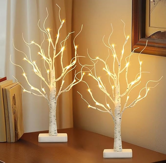 Vanthylit 2 Pcs Lighted Birch Tree Battery Powered Tabletop Tree Decorations for Home Fireplace Party Christmas Decorations (22 Inch)