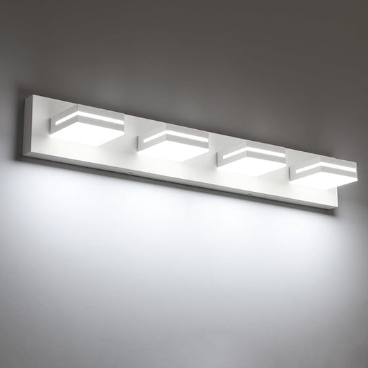 SineRise LED Modern Bathroom Vanity Light Fixtures (4-Light, 30-Inch), Matte White Modern Acrylic Bathroom Wall Lighting Fixtures Over Mirror (Cool White 6000K)