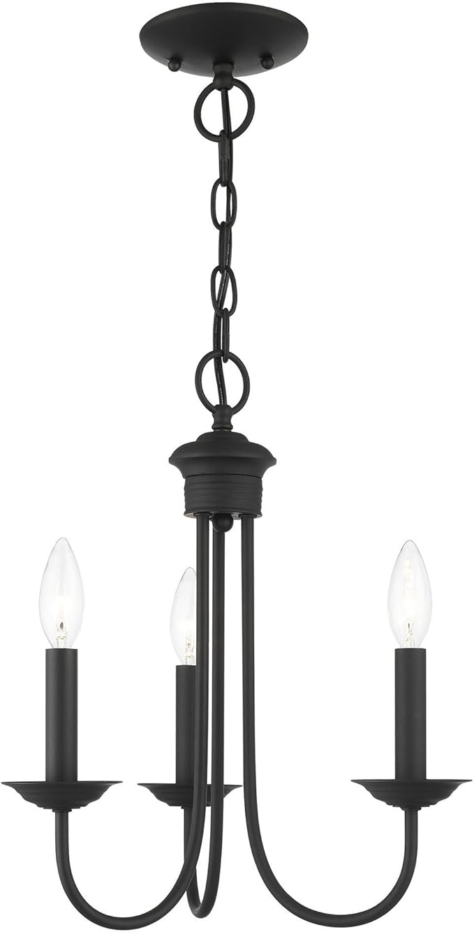 Livex Lighting 42683-04 Steel 3 Light Chandelier for Home Decor, 1 Black Ceiling Light Fixture, Perfect for Living Room or Bedroom Decor
