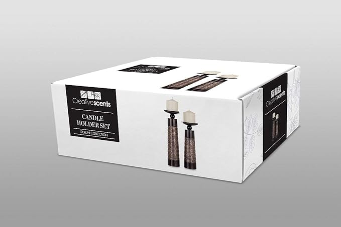 Creative Scents Dublin Brown Pillar Candle Holder Set of 2 - Home Decor Aesthetic, Coffee Table Decor Mantel Centerpieces Table Decorations, Living Room Decor or Dining Tabletop Decor -Gift Packaged-