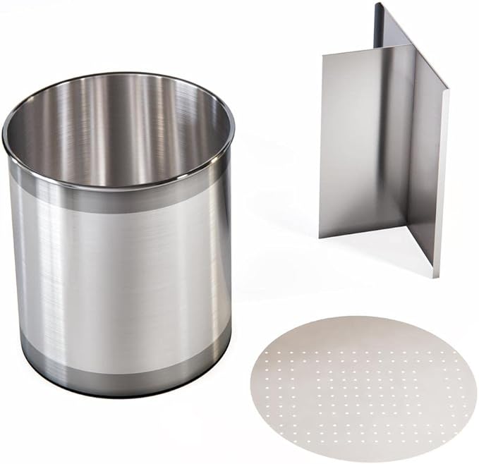 Cooler Kitchen Rotating Extra Large Stainless Steel Utensil Holder Caddy with Sturdy No-Tip Weighted Base, Removable Divider, and Gripped Insert Bottom -Dishwasher Safe Metal Cooking Utensil Holder…