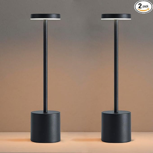 2 Pack LED Cordless Table Lamps, Portable 5000mAh Rechargeable Table Lamp, Touch Control Outdoor Table Lamp, 3 Color Dimmable Cordless Table Lamps for Restaurant, Patio, Bedroom, Outdoor - Black