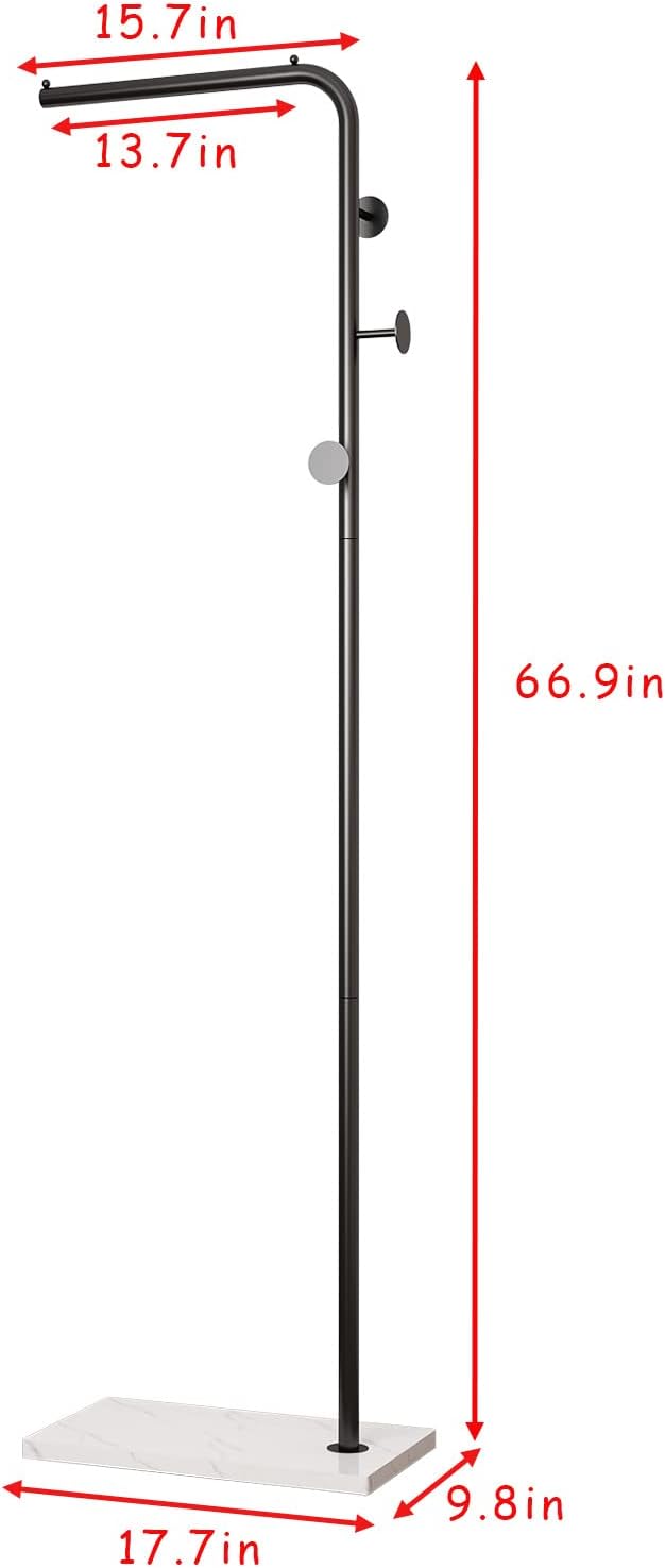 Black Coat Racks with White Base, Entryway Coats Racks Freestanding with 3 Hooks, L Shape Home Coat Hanger for Jackets, Coats, Hats, Clothes