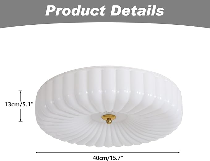 KCO Lighting White Ribbed Glass Flush Mount Ceiling Light Large Milk Glass Ceiling Lights Round LED Semi Flush Mount Ceiling Light Fixture Contemporary Hallway Ceiling Lighting