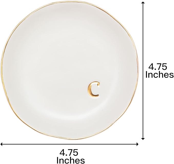 COLLECTIVE HOME - Ceramic Jewelry Tray, Decorative Trinket Dish for Rings Earrings Necklaces Bracelet Watch Keys, Birthday Mother's Day Christmas Gift for Women, 4.75", White Surface (C)